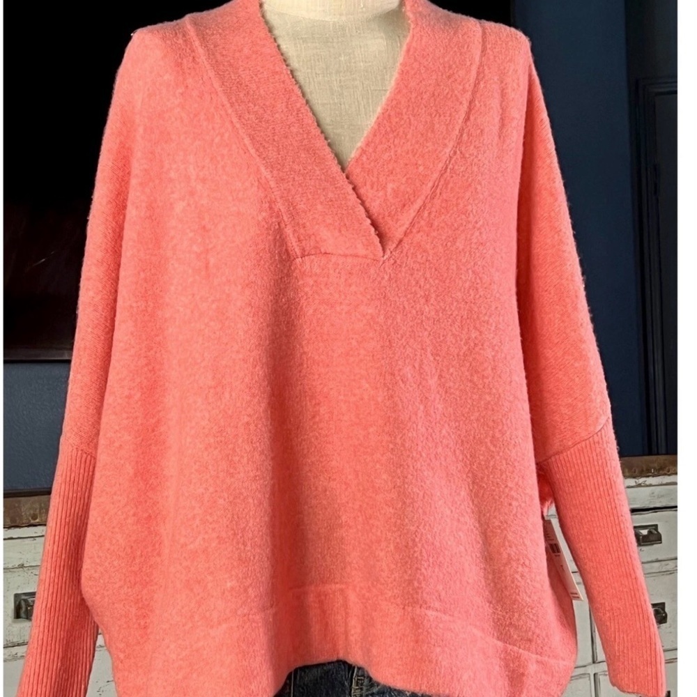 Anthropologie  V-Neck Sweater with Wrap-Style Front/salmon color